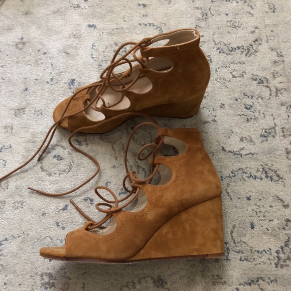Zara Tan Suede Wrap Wedges - Picture 5 of 7